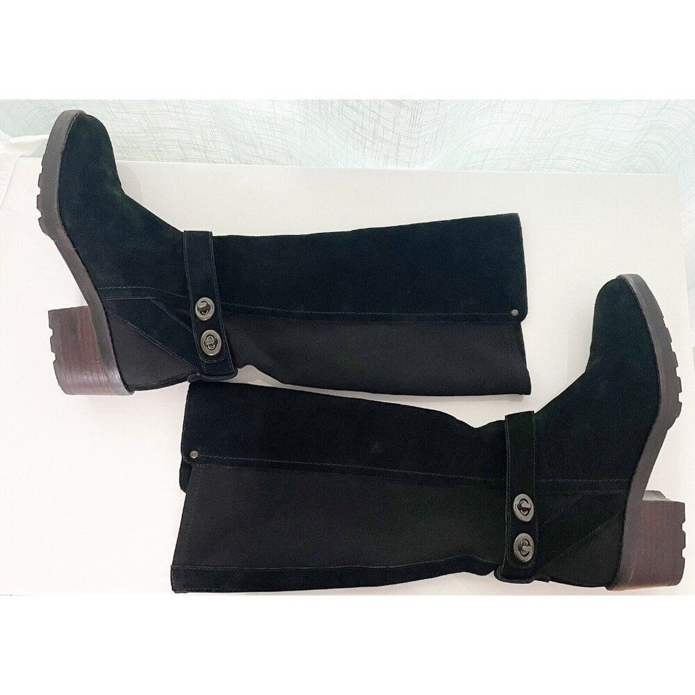 COACH Black Pearla Leather Turnlock Boots Size 7  Equestrian Chunky  Q7677 - Picture 2 of 4